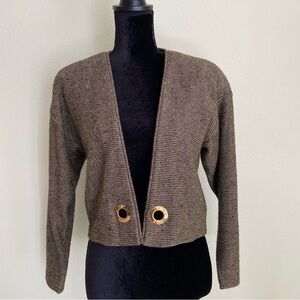 Vintage ST JOHN by Marie Gray Olive Open Front Cropped Jacket USA